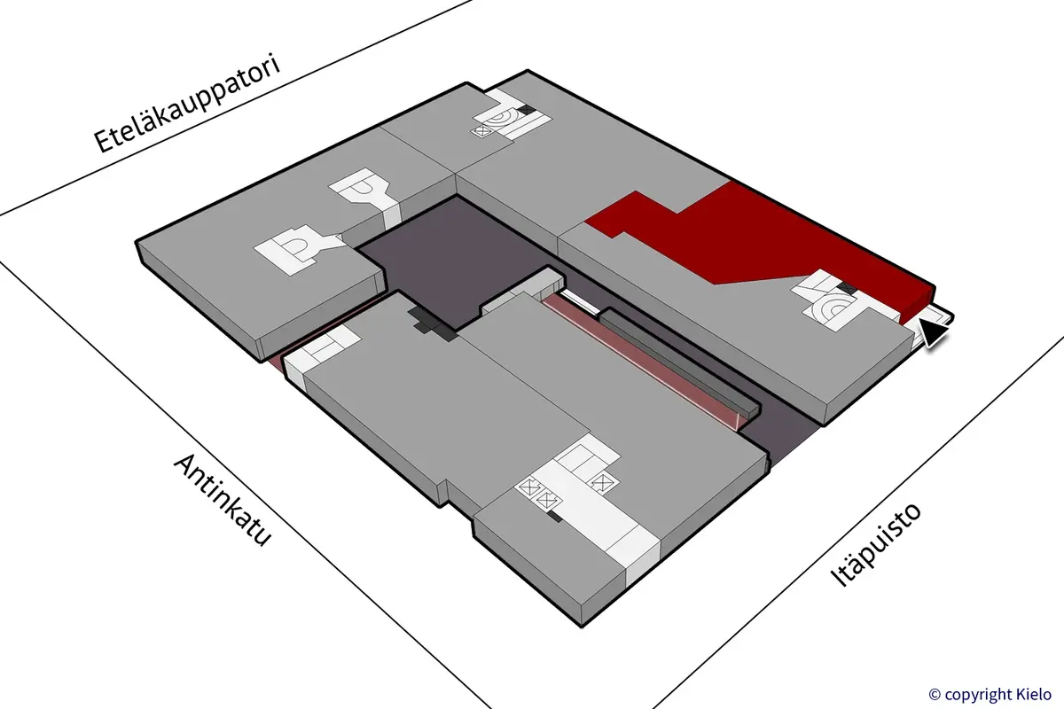 Porin iItäpuisto 7, katutason 278 m2 toimitilan sijaintikuva.