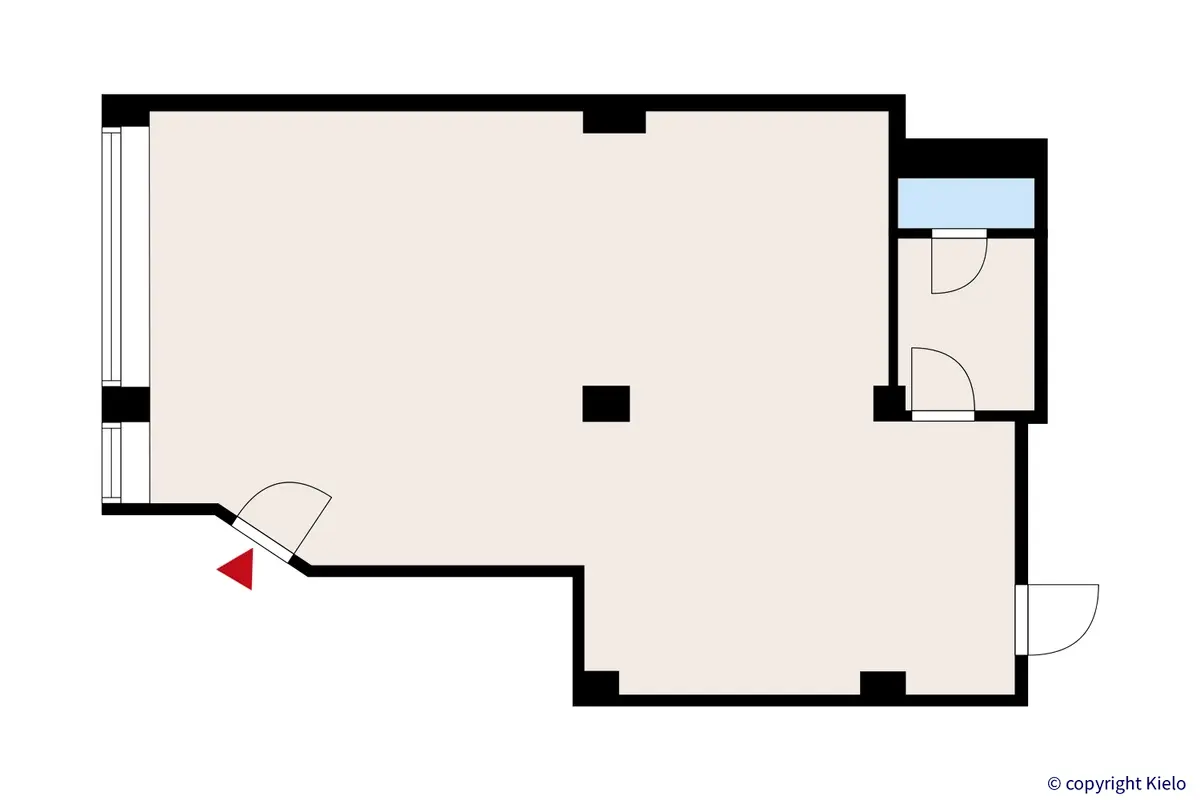 Kauppakatu 18 C, Jyväskylä, 1. kerroksen 72 m2 toimitilan pohjakuva.