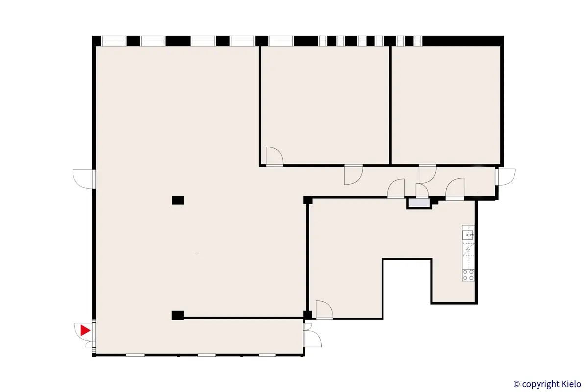 Laserkatu 6, Lappeenranta, 1. kerroksen 299 m2 toimitilan pohjakuva.